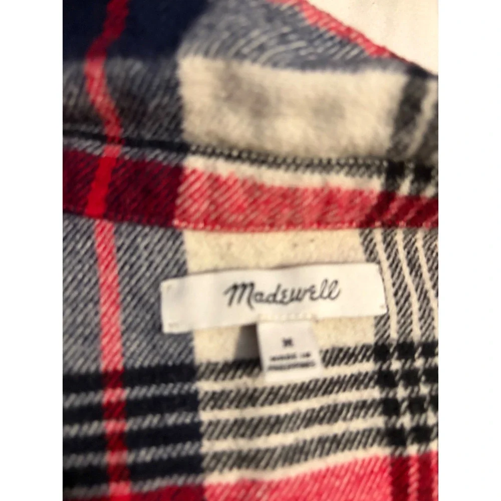 Madewell Womens Red Navy Blue Plaid Flannel Button Down Shirt Size M Cotton - Picture 4 of 5